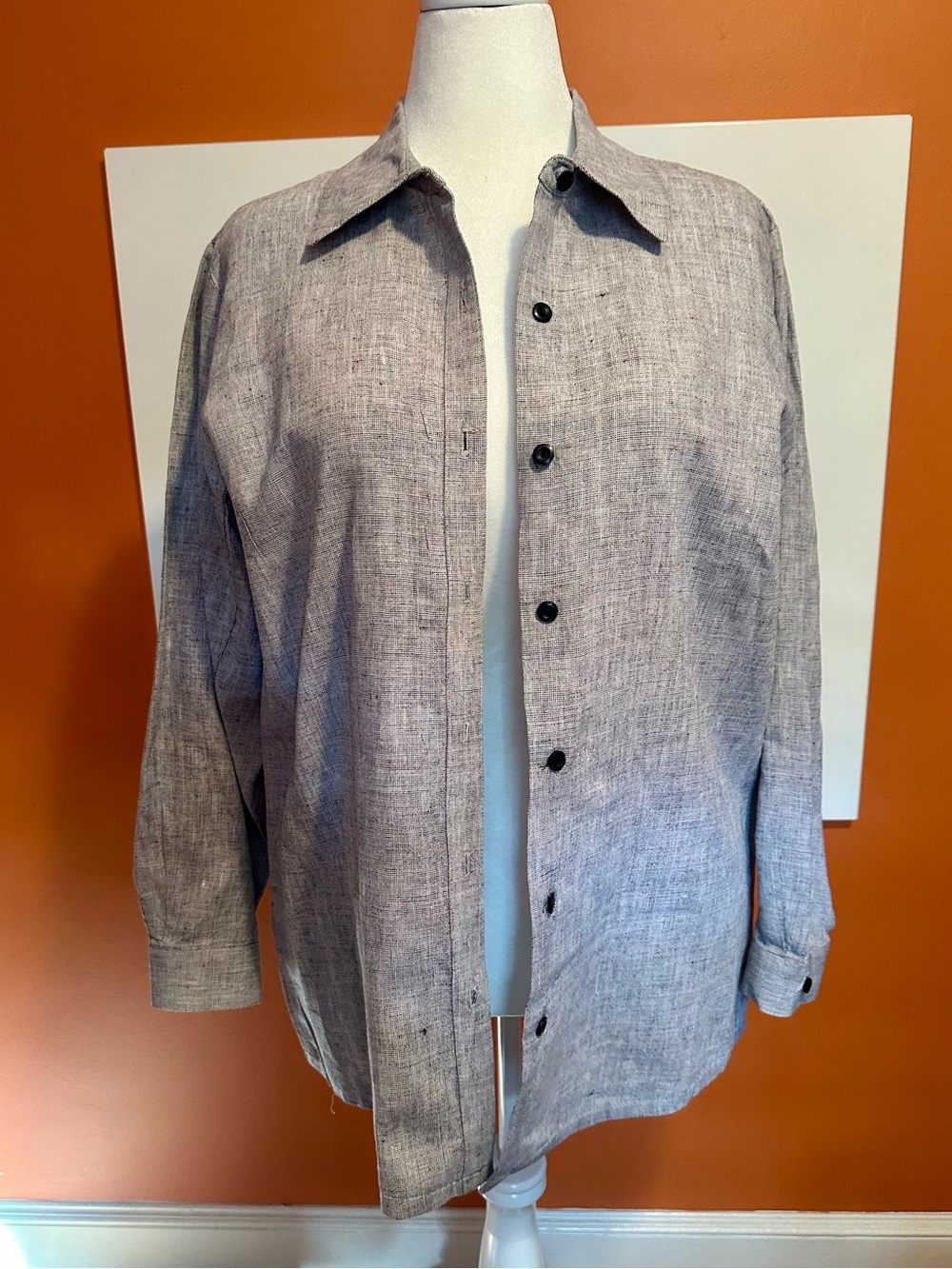 Coldwater Creek 100% Linen Button Down Shirt Gray Black Size 1X